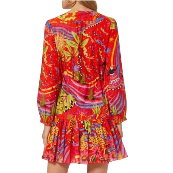 NEW FARM RIO Magic Forest Cotton Mini Dress M Tropical Dopamine Colorful Boho - Picture 6 of 16